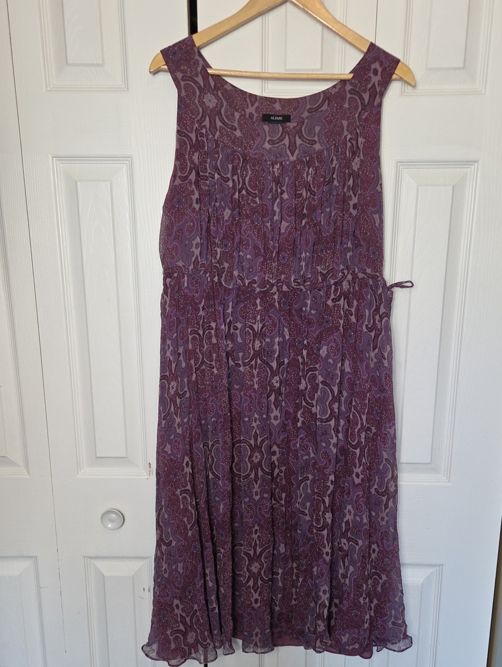 Alfani Plum Paisley Tie-Waist Midi Silk Dress